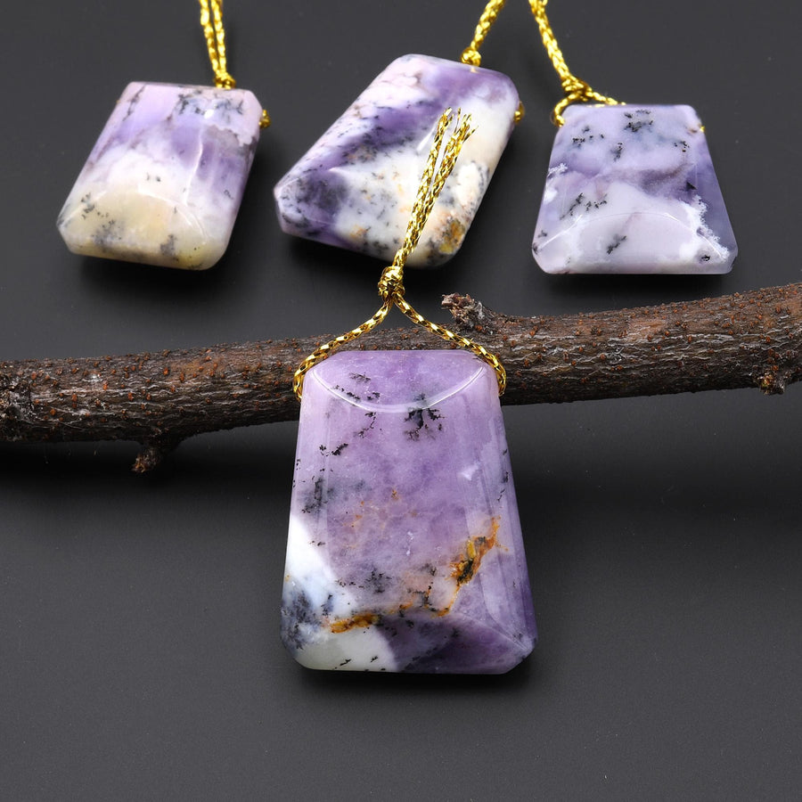 Rare Natural Oregon Purple Plume Agate Trapezoid Side Drilled Pendant A3