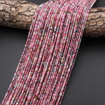 AAA Faceted Natural Pastel Pink Green Tourmaline 2mm Round Beads Micro Diamond Cut Gemstone 15.5" Strand