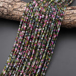 AAA Translucent Natural Tourmaline Faceted 2mm Fuchsia Pink Green Cube Beads Gemstone 15.5" Strand
