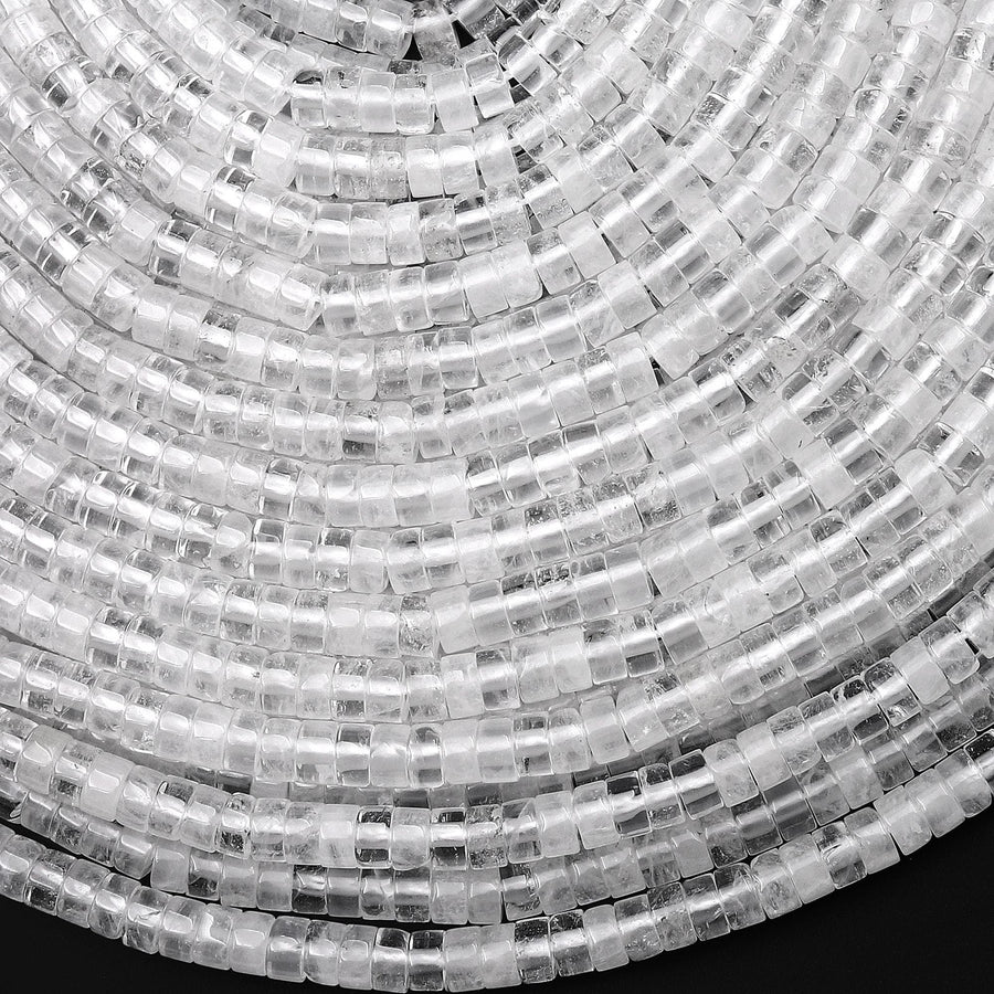 Natural Rock Quartz Crystal 4mm Smooth Heishi Rondelle Beads 15.5" Strand