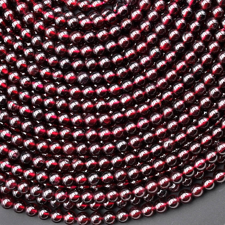 AAA Natural Red Garnet Smooth 4mm Round Beads 15.5" Strand