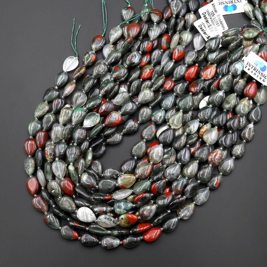 Natural African Indian Bloodstone Smooth Teardrop Beads Vertically Drilled Gemstone 15" Strand