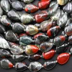 Natural African Indian Bloodstone Smooth Teardrop Beads Vertically Drilled Gemstone 15" Strand