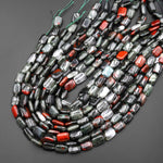 Natural African Indian Bloodstone Smooth Rectangle Beads 15.5" Strand