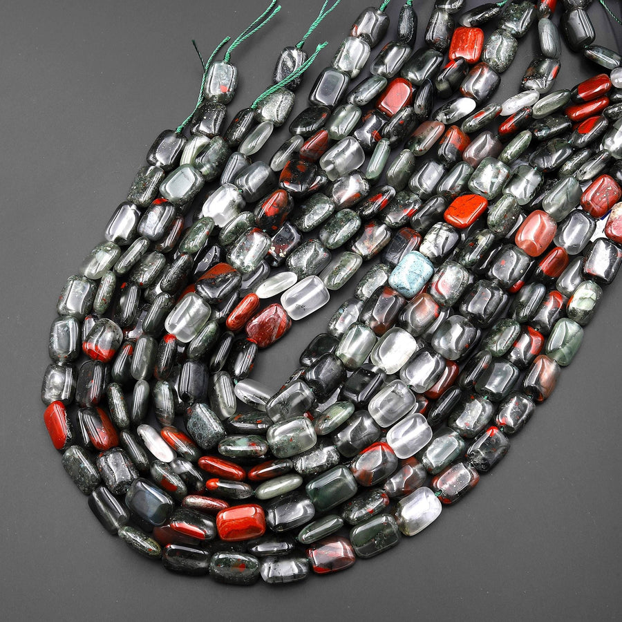 Natural African Indian Bloodstone Smooth Rectangle Beads 15.5" Strand