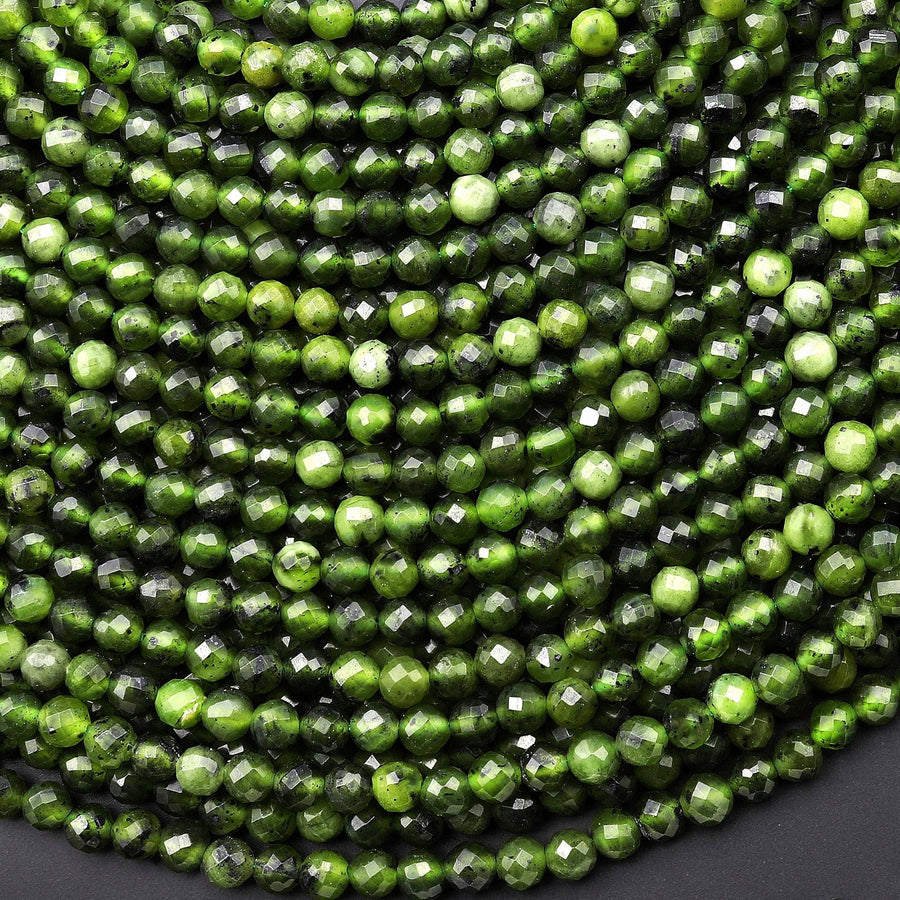 Faceted Natural Canadian Jade 4mm Round Beads Real Green Jade Gemstone 15.5" Strand