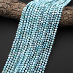 AA Faceted Natural Blue Larimar Beads 4mm Round Beads Genuine Gemstone 15.5" Strand