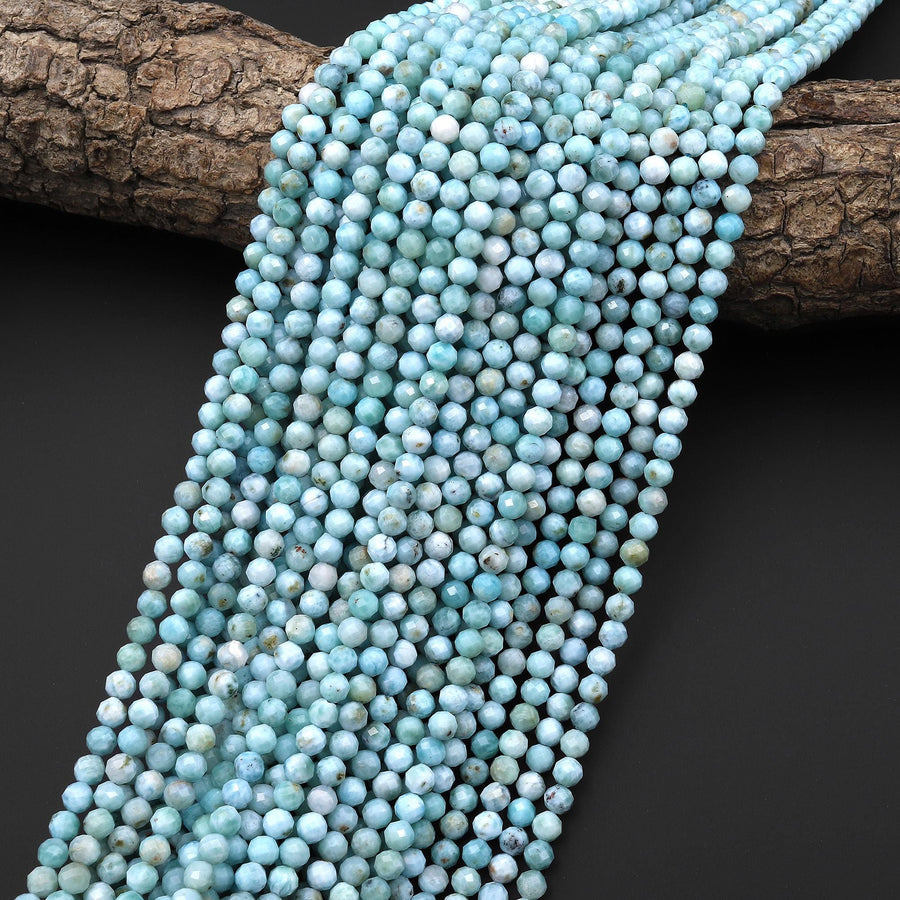 AA Faceted Natural Blue Larimar Beads 4mm Round Beads Genuine Gemstone 15.5" Strand
