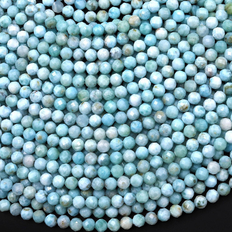 AA Faceted Natural Blue Larimar Beads 4mm Round Beads Genuine Gemstone 15.5" Strand
