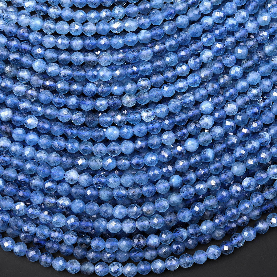 AAA+ Faceted Natural Blue Santa Maria Aquamarine 4mm Round Gemstone Beads 15.5" Strand