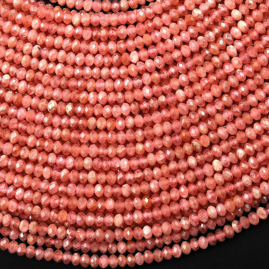 AAA Faceted Natural Pink Rhodochrosite 3mm Thin Rondelle Beads 15.5" Strand