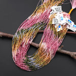 AAA Natural Pink Green Blue Yellow Tourmaline Micro Faceted 2mm Round Ombre Graduating Colors Gemstone Beads 15.5" Strand