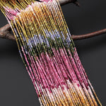 AAA Natural Pink Green Blue Yellow Tourmaline Micro Faceted 2mm Round Ombre Graduating Colors Gemstone Beads 15.5" Strand