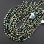 Natural African Turquoise Beads Faceted 10mm Carved Star Gemstone 15.5" Strand