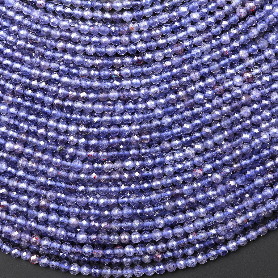 Rare AAA Natural Sunstone Iolite Faceted 3mm Round Gemstone Beads 15.5" Strand