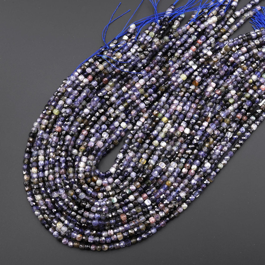 Natural Sunstone Iolite Faceted 4mm Cube Beads 15.5" Strand