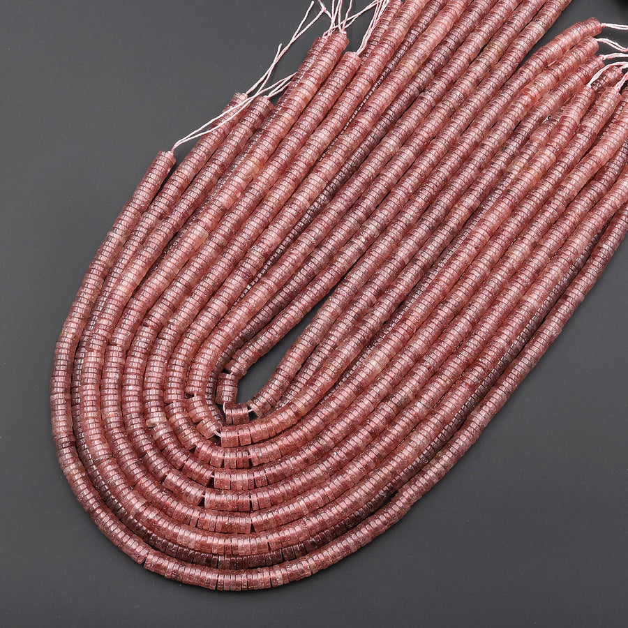 AAA Natural Dusty Mauve Strawberry Quartz Thin 6mm Heishi Disc Beads Gemstone 15.5" Strand