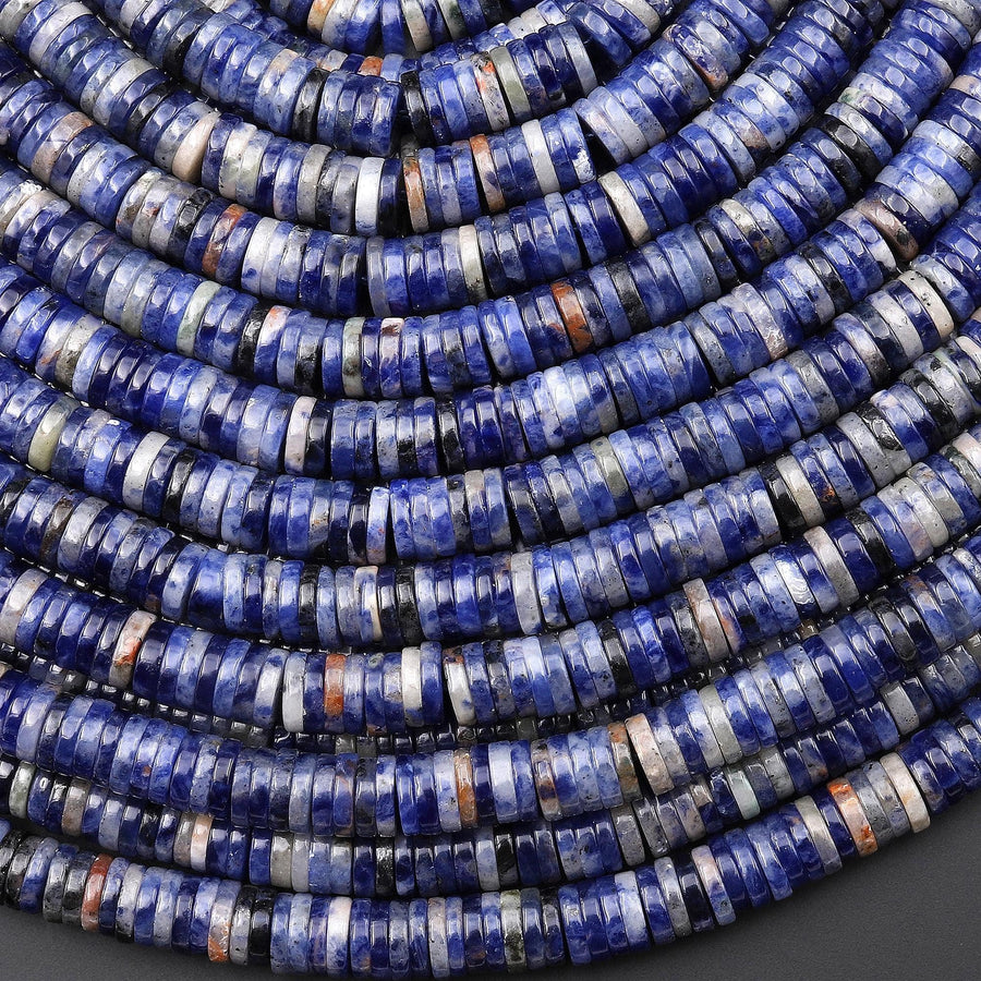 Natural Blue Orange Sodalite Smooth 6mm Heishi Thin Rondelle Beads 15.5" Strand