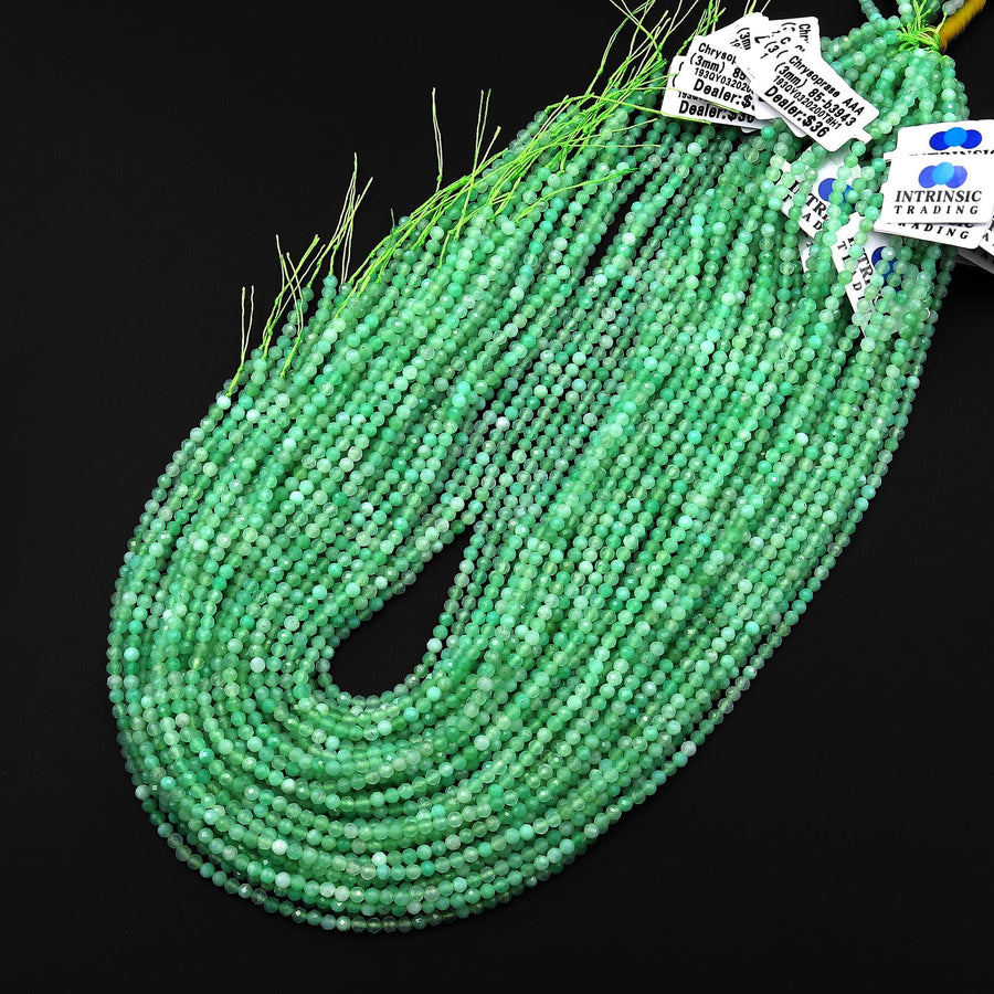 AAA Faceted Natural Australian Green Chrysoprase Round 3mm Beads Gemstone Beads 15.5" Strand