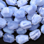 AAA Chunky Natural Blue Chalcedony Beads Hand Faceted Nuggets 15.5 Strand