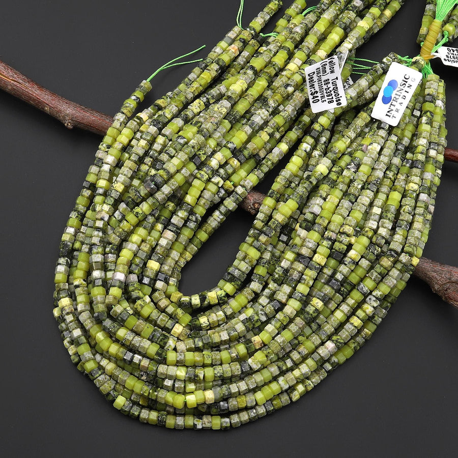 AAA Faceted Natural Yellow Flower Turquoise Beads 6mm hexagon Heishi Rondelle 15.5" Strand