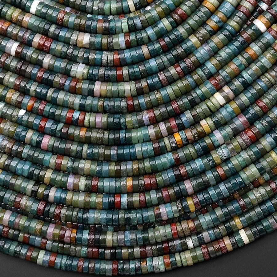 AAA Natural Teal Blue Green Indian Agate 4mm Smooth Thin Heishi Rondelle Beads 15.5" Strand