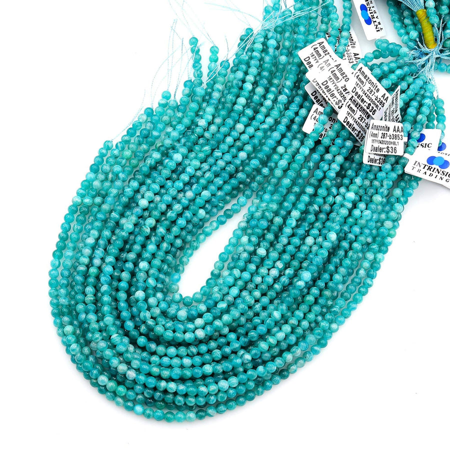 AAA Natural Aqua Sea Blue Green Russian Amazonite Round Beads 4mm Gemstone 15.5" Strand
