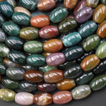 Natural Indian Agate Smooth Drum Barrel Beads Aka Bloodstone 15.5" Strand