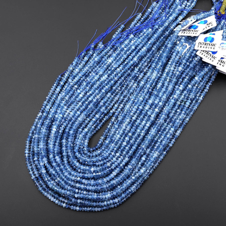 AAA Translucent Faceted Natural Stormy Blue Santa Maria Aquamarine Thin Rondelle Beads 4mm Gemstone 15.5" Strand