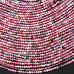 AAA Faceted Natural Pastel Pink Green Tourmaline 2mm Round Beads Micro Diamond Cut Gemstone 15.5" Strand