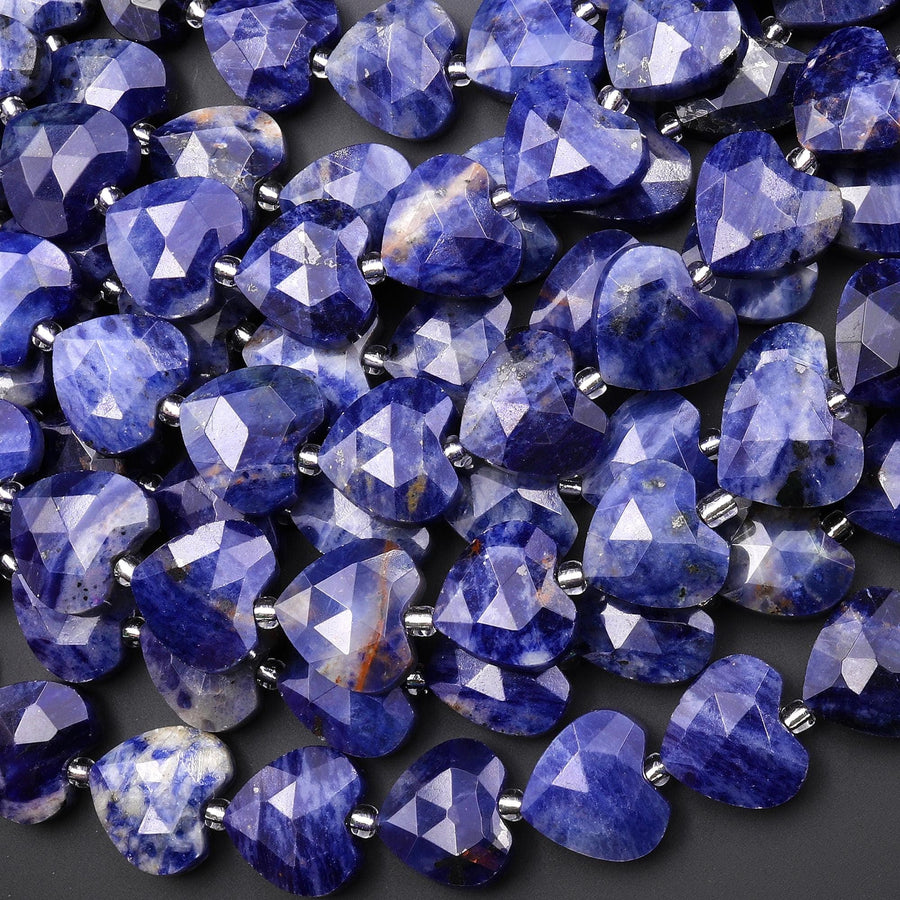 Faceted Natural Blue Sodalite Heart Beads 14mm Gemstone 15" Strand