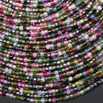 AAA Translucent Natural Tourmaline Faceted 2mm Fuchsia Pink Green Cube Beads Gemstone 15.5" Strand