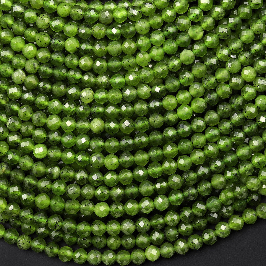 AAA Faceted Natural Canadian Jade 4mm Round Beads Genuine Green Jade Gemstone 15.5" Strand