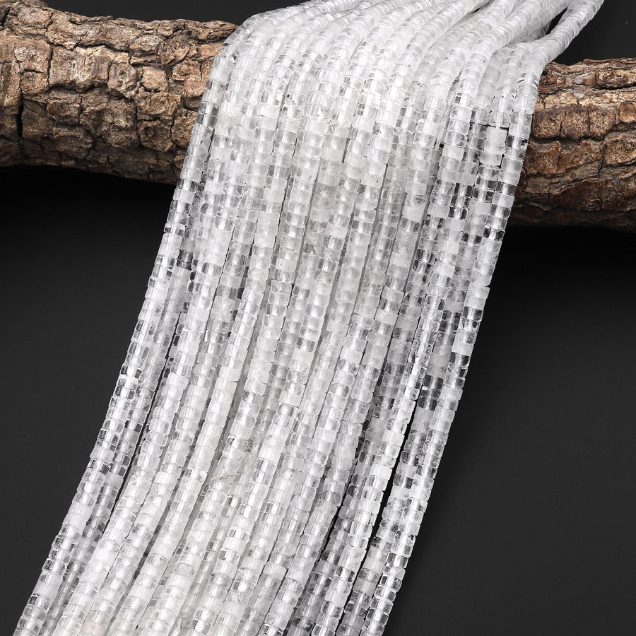 Natural Rock Quartz Crystal 4mm Smooth Heishi Rondelle Beads 15.5" Strand