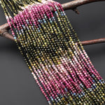 Natural Pink Forest Green Blue Tourmaline Faceted 3mm Round Beads Ombre Gemstone 15.5" Strand