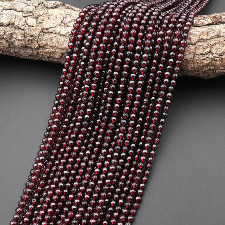 AAA Natural Red Garnet Smooth 4mm Round Beads 15.5" Strand