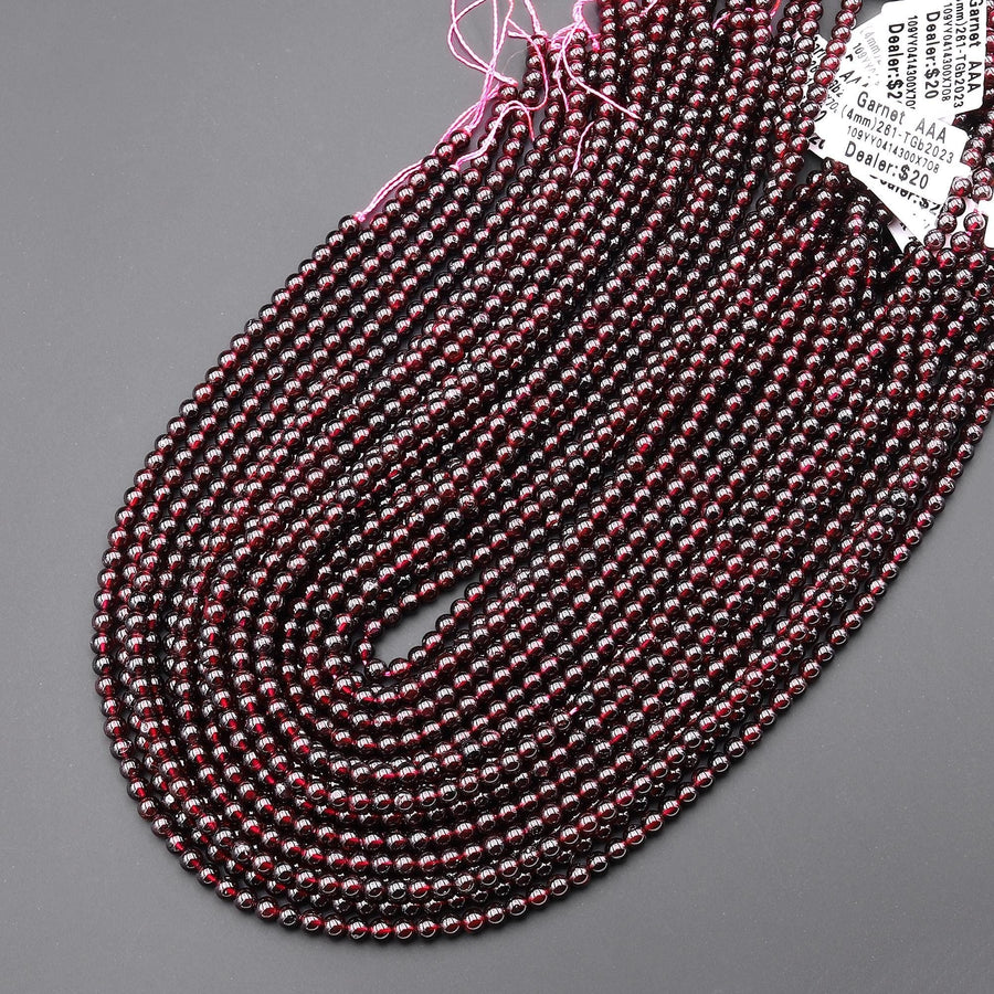 AAA Natural Red Garnet Smooth 4mm Round Beads 15.5" Strand