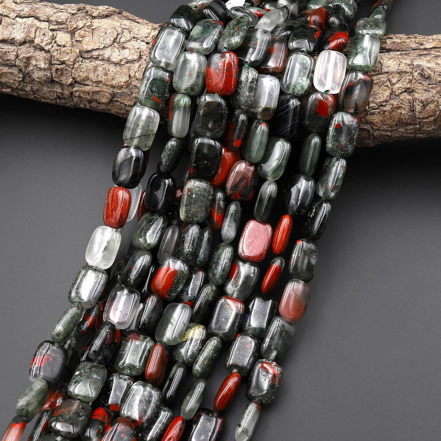 Natural African Indian Bloodstone Smooth Rectangle Beads 15.5" Strand