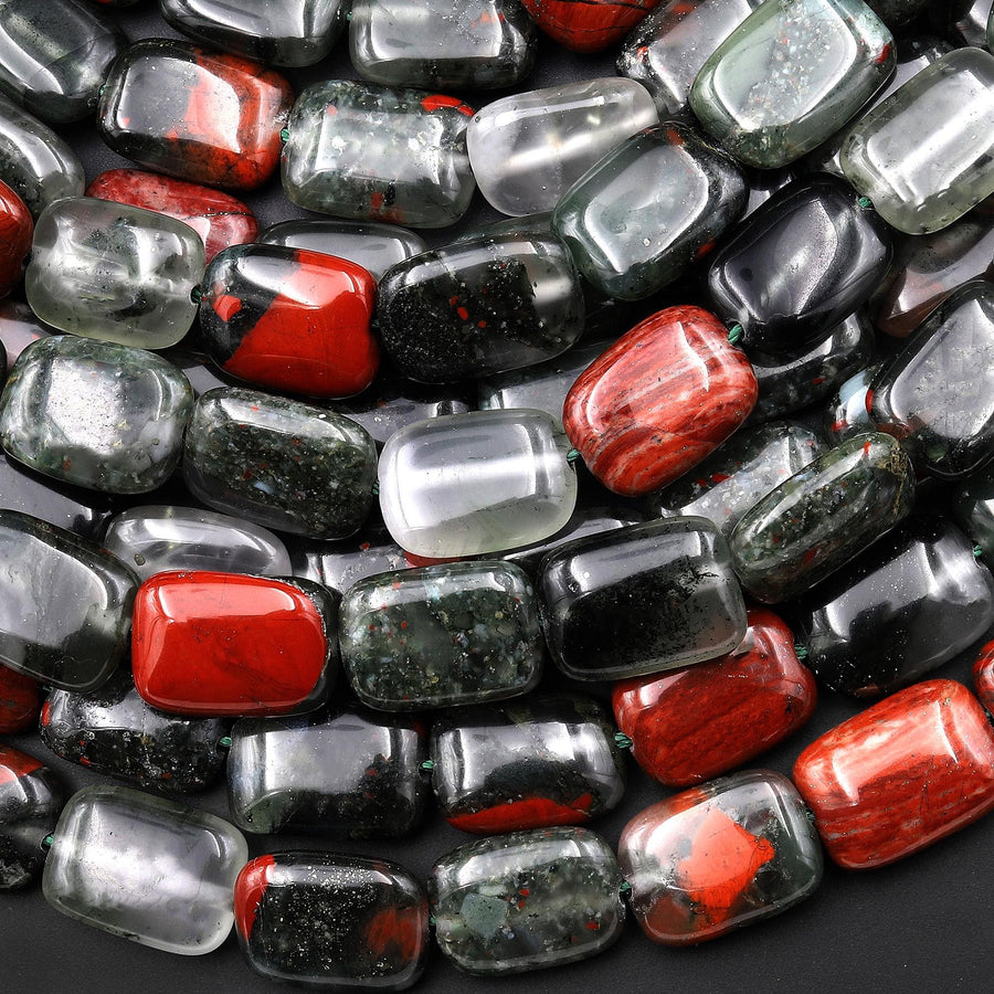 Natural African Indian Bloodstone Smooth Rectangle Beads 15.5" Strand