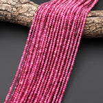 AAA Translucent Faceted Natural Pink Tourmaline Rondelle 3mm 4mm Beads Diamond Cut Gemstone 15.5" Strand