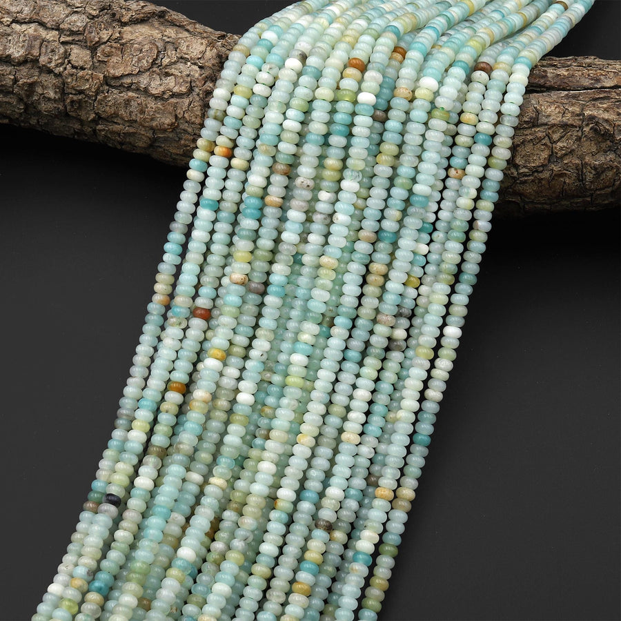 Natural Blue Green Amazonite 4mm Rondelle Beads 15.5" Strand