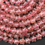 Natural Pink Strawberry Quartz Beads 10mm Puffy Star Gemstone 15.5" Strand