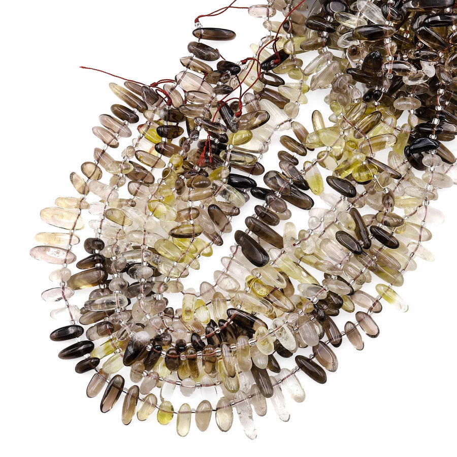 Natural Smoky Quartz Beads Freeform Oval Drop Nuggets Top Side Drilled Ombre Gemstone 15.5" Strand