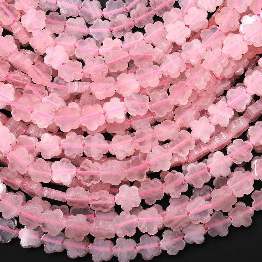Natural Pink Rose Quartz Cherry Blossom Flower Beads 6mm Carved Gemstone 15.5" Strand