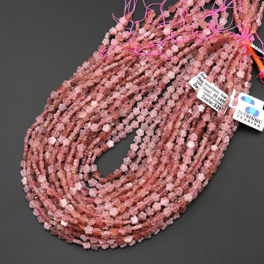 Natural Strawberry Quartz Cherry Blossom Flower Beads 6mm Carved Gemstone 15.5" Strand