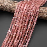 Natural Strawberry Quartz Cherry Blossom Flower Beads 6mm Carved Gemstone 15.5" Strand