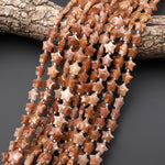 Rare Natural Chocolate Orange Aventurine Beads Faceted 10mm Carved Star Gemstone 15.5" Strand