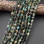 Natural African Turquoise Beads Faceted 10mm Carved Star Gemstone 15.5" Strand