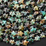 Natural African Turquoise Beads Faceted 10mm Carved Star Gemstone 15.5" Strand