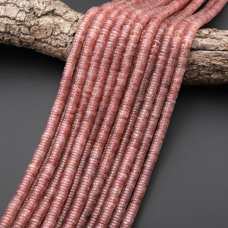 AAA Natural Dusty Mauve Strawberry Quartz Thin 6mm Heishi Disc Beads Gemstone 15.5" Strand